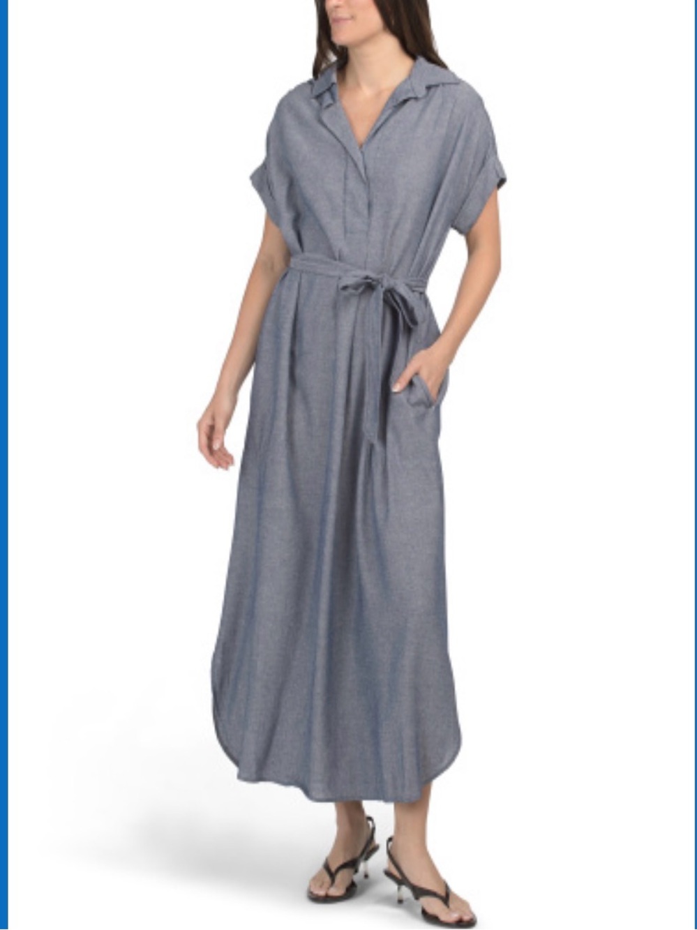 NWT MAX STUDIO Linen Blend Roll Sleeve Belted Maxi Dress